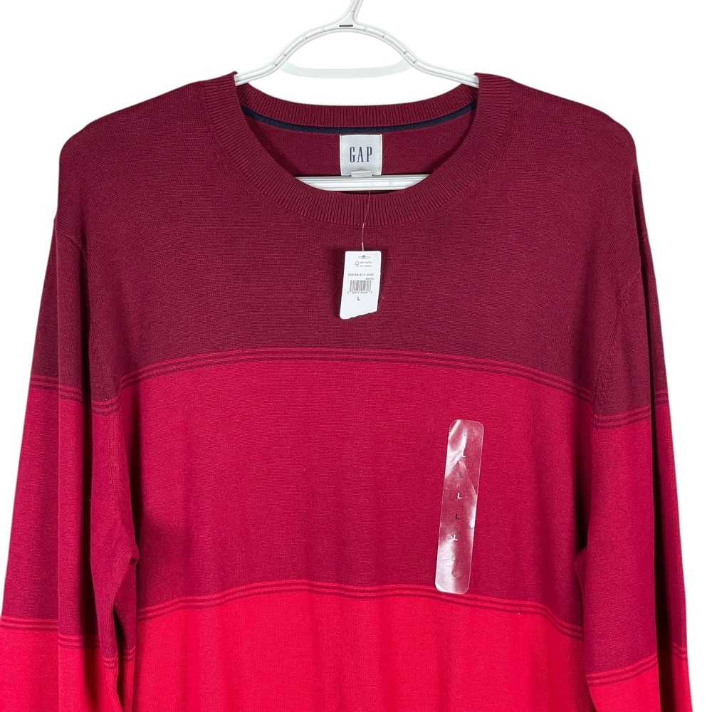 NEW Gap‎ Sweater Crewneck Mens L Red Striped Long Sleeve Cotton Pullover